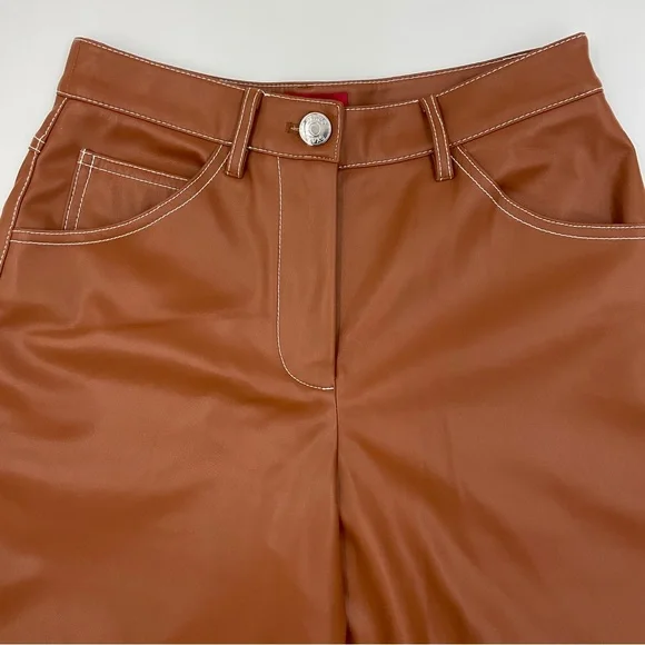 Staud NWOT Cropped Domino Vegan Leather Wide Leg Pant in Whiskey Size 0 - Picture 6 of 16